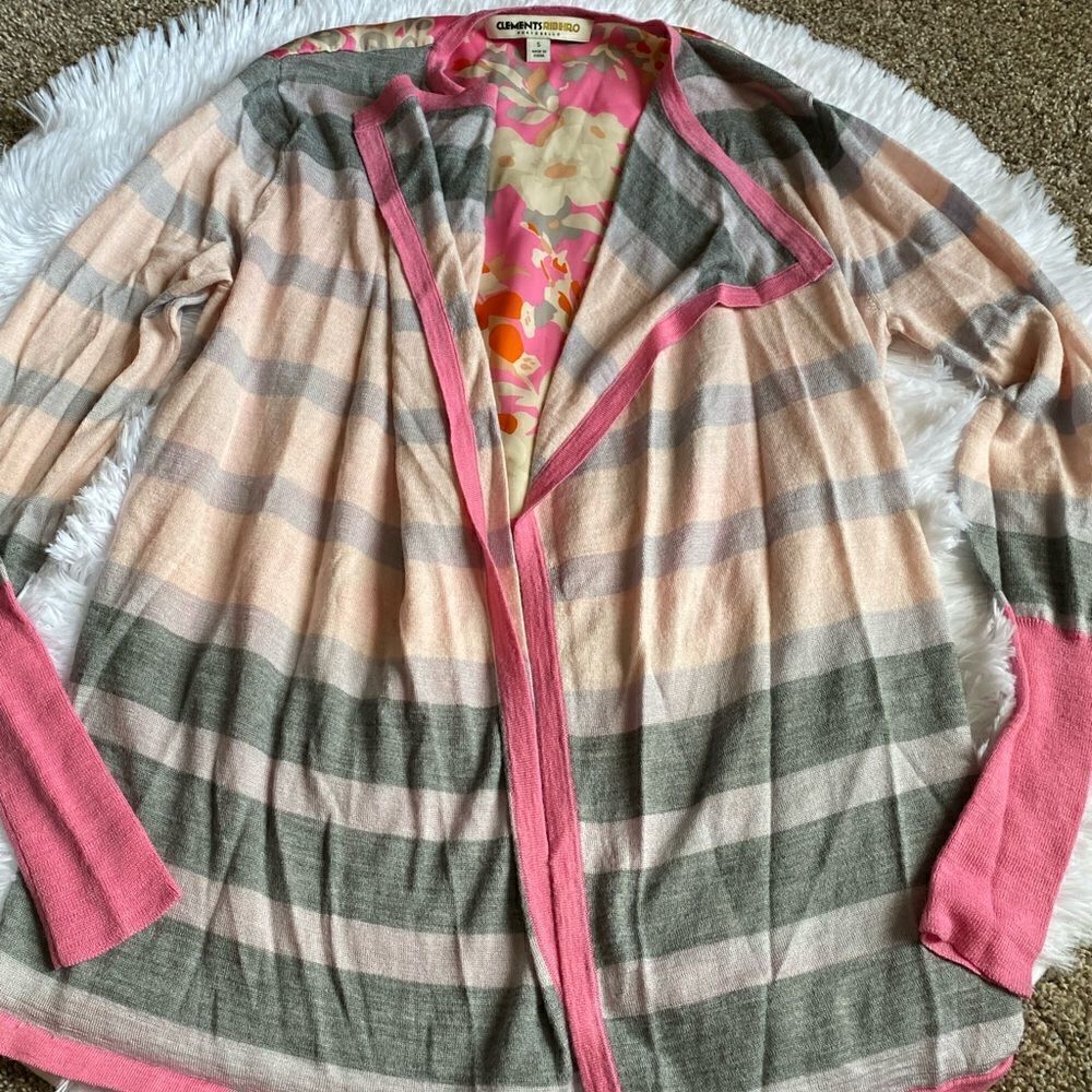 Clements Ribeiro Open Front Sweater Wool Blend Pink Floral Womens Size Small - Picture 7 of 10